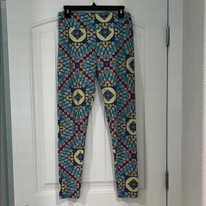 LuLaRoe Blue and Orange Patterned Leggings “Size: Tall & Curvy